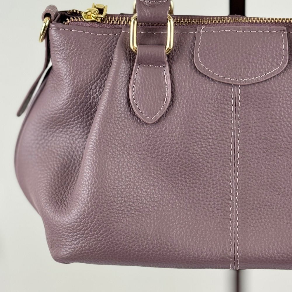 Mauve Purple Pebbled Leather Satchel Handbag Chic Classic Minimalist - Picture 4 of 16